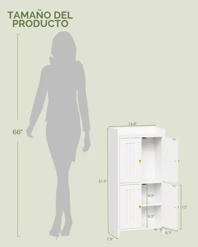 Vista 2 de BEWISHOME Gabinete de piso pequeño,Almacenamiento de papel higiénico Blanco
