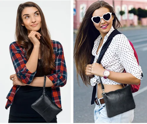 Vista 6 de Bolsos cruzados pequeños de cuero real para teléfono celular para mujer, bolso bandolera con soporte para tarjeta de crédito, bolso de hombro