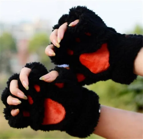 Vista 2 de MizHome - Guantes de invierno suaves con diseño de oso de gato