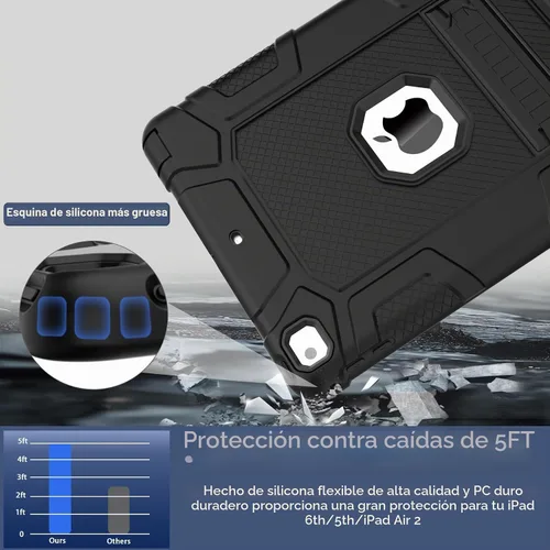 Vista 3 de Fundas para iPad de 6ª Generación, Funda de 5ª Generación, Air 2 de 9.7 Pulgadas a Prueba de Golpes, Resistente, Funda Protectora con Pata