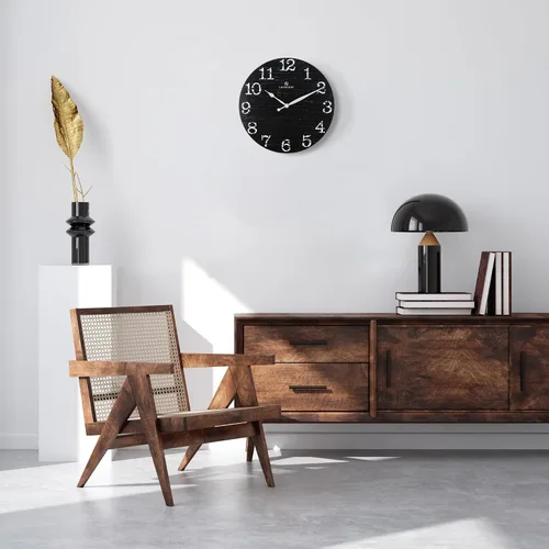 Vista 3 de Lafocuse Relojes de pared negros silenciosos de 12 pulgadas para decoración de cocina, sala de estar, reloj de pared rústico de madera, funciona