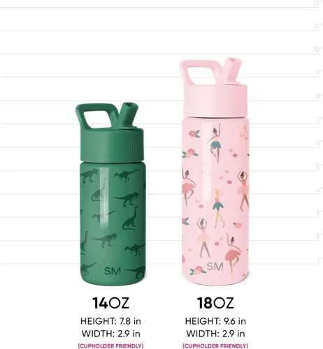 Vista 7 de Simple Modern Botella de agua para niños con tapa con pajilla, vaso aislado de acero inoxidable de 14 onzas para niños y a prueba de derrames