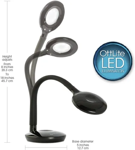 Vista 3 de OttLite D59PNB-FFP - Lámpara LED flexible de tacto suave, lámpara de escritorio, diseño de ahorro de espacio, ajuste flexible, regulable, 10.5 x