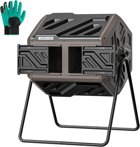 Vista 12 de THE GROW'ING Contenedor de compostaje actualizado de 43 galones para exteriores, compostador giratorio de montaje rápido, compostador de doble