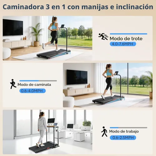Vista 2 de Caminadora portátil con mango inclinado para el hogar