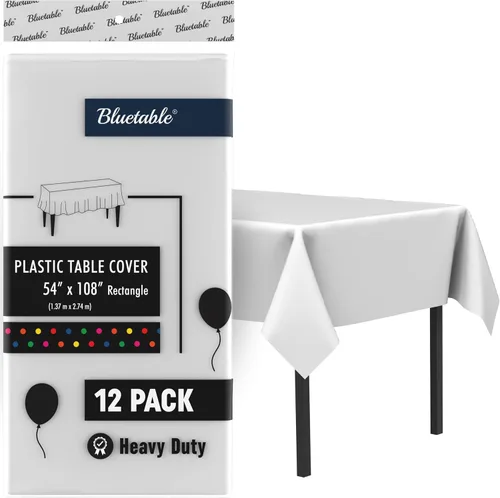 Vista 13 de Bluetable Mantel de plástico desechable rectangular negro (paquete de 12) a granel, mantel ultra resistente (54 x 108 pulgadas), mesas de 6 pies u 8