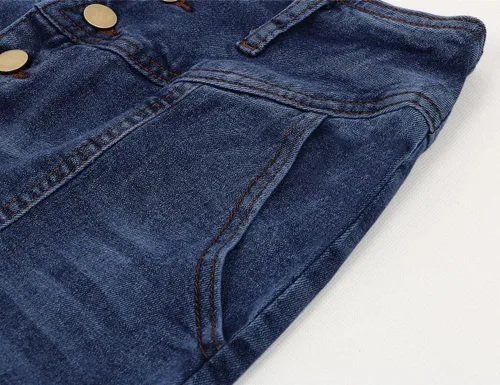 Vista 5 de CHARTOU Falda larga de mezclilla para mujer, estilo retro, con botones y vuelos a la cadera, acampanada