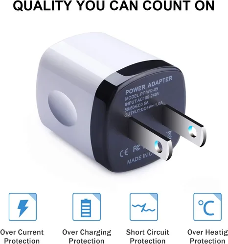 Vista 5 de Enchufe de cargador USB, bloque de carga rápida, 1 A USB Cube 10 unidades de adaptador de salida de pared compatible con iPhone 17 Pro Max/16