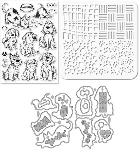 Vista 8 de GLOBLELAND Sellos transparentes de silicona para perros de dibujos animados Schnauzer Pug Dog Cutting Die Dog Claws Fondo PET Paint Craft Stencils