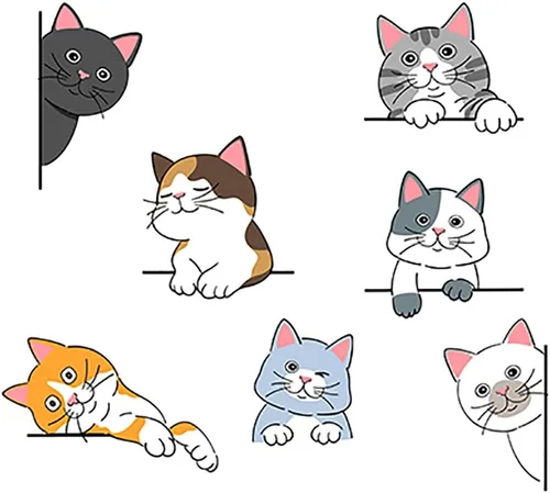 Vista 11 de Calcomanías de pared con diseño de gato lindo, decoración de despegar y pegar para habitación de los niños (colección de gatos grandes, PVC opaco)