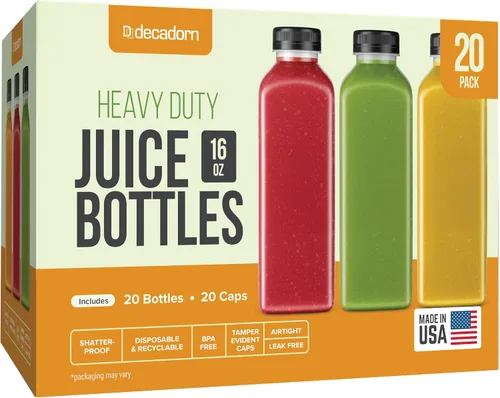Vista 11 de DECADORN Botellas de plástico de 8 onzas con tapas, 12 unidades - Botellas para hacer jugos - HECHAS EN EE. UU. Botellas mini transparentes