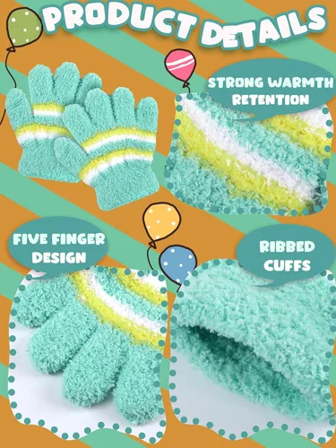 Vista 5 de SATINIOR 5 pares de guantes de dedos completos para niños, guantes de punto cálidos guantes de invierno para niños pequeños y niñas, suministros