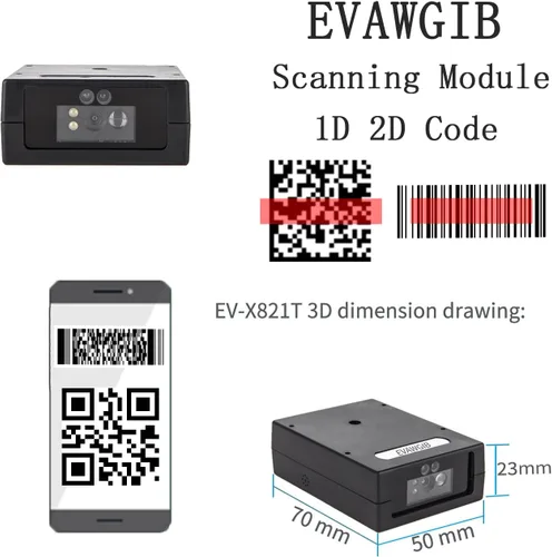 Vista 2 de Embedded Mini USB Fixed Mount Barcode Scanner Engine, CMOS 2D Barcode Reader Module RS232/TTL/USB Barcode Scanner Module Mini Size Module (RS232)