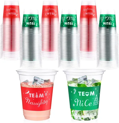 Vista 8 de Rtteri 24 vasos de plástico desechables de 12 onzas para decoración de fiestas de Navidad, cerveza, bebidas, aperitivos