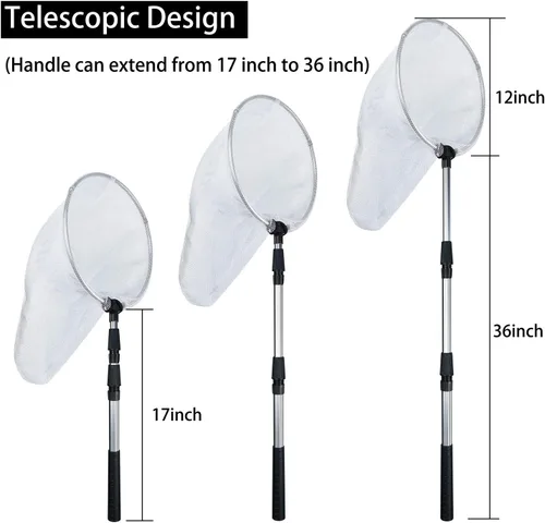 Vista 4 de Coopay Red de pesca de insectos y mariposas con anillo de 12 pulgadas, mango que se extiende hasta 36 pulgadas