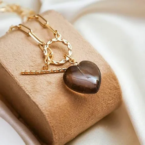 Vista 6 de Gempires Collar de corazón de gemas con cierre frontal para mujer con cadena de clip dorado, joyería con cierre de palanca para mujer, regalo