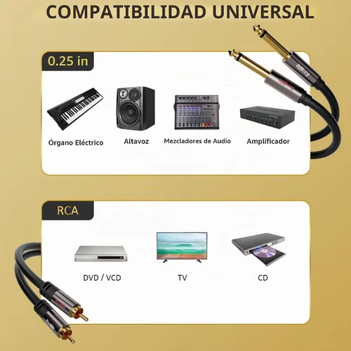 Vista 5 de Cable RCA a 1/4 de pulgada de 4 pies, cable de interconexión de audio estéreo dual TS de 1/4 de pulgada a RCA dual, 23 AWG, 0.079 x 0.250 in