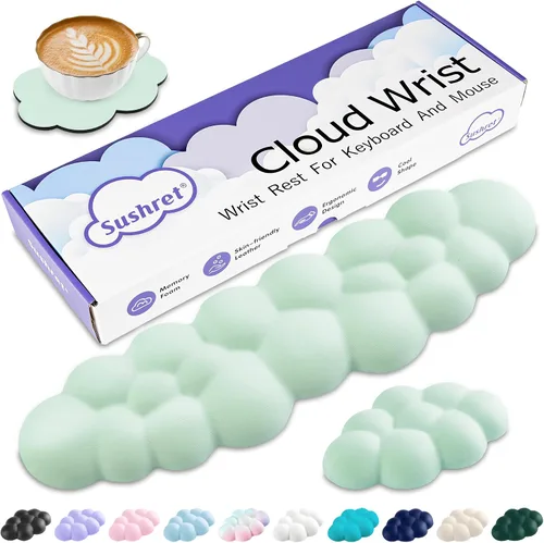 Vista 16 de Cloud Reposamuñecas para Teclado, Juego de Almohadilla para Muñeca de Teclado Cloud con Espuma Viscoelástica de Cuero PU, Lindo Reposabrazos