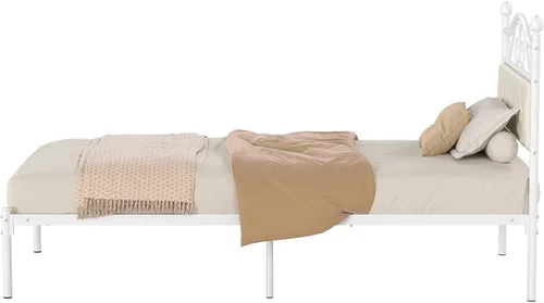 Vista 9 de Elephance Base de cama individual con cabecero tapizado, plataforma de metal con espacio de almacenamiento de 11.2 pulgadas, con botón capitoné,
