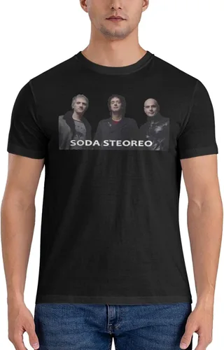 Vista 3 de Soda Music and Stereo - Camiseta de manga corta para hombre, diseño casual, cuello redondo, unisex, color negro