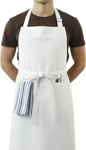 Vista 15 de Delantal de cocina 100% algodón con 2 bolsillos, delantal de chef ajustable para cocinar, hornear barbacoa, delantal unisex Aguamarina