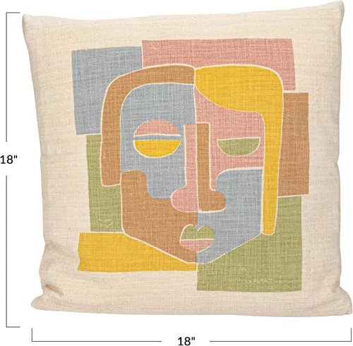 Vista 2 de Bloomingville Almohada estampada de algodón tejido con cara abstracta, multicolor