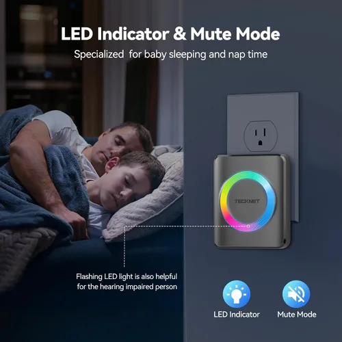 Vista 5 de TECKNET Timbre inalámbrico para el hogar, IP65 impermeable, 1,970 pies, 120 dB, timbre de puerta inalámbrico para aula con 60 campanas y 5 niveles