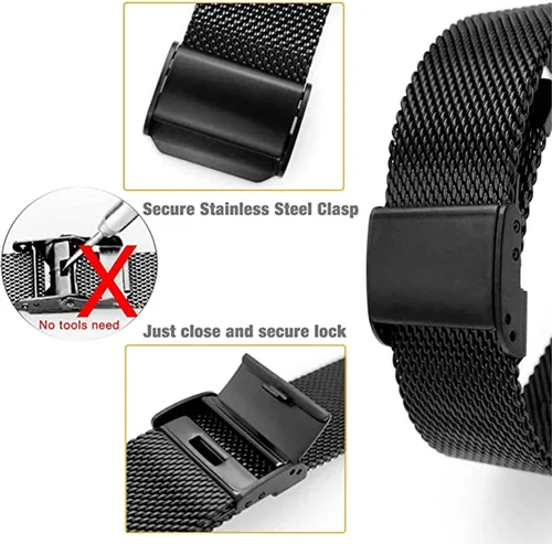 Vista 5 de Correa de reloj de 0.866 in de malla de acero inoxidable ajustable compatible con Amazfit Falcon T REX 2 Ultra
