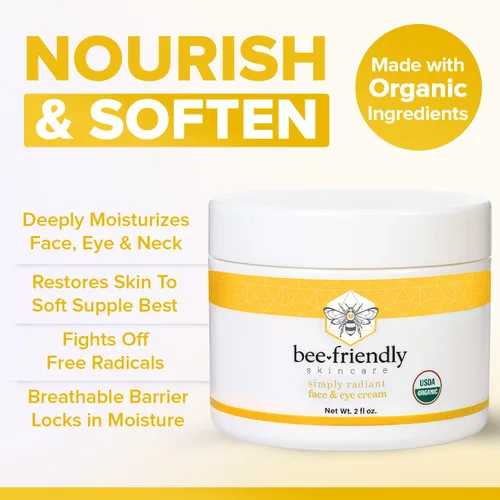 Vista 3 de Crema para rostro y ojos Beefriendly 100% todo natural, 85% hidratante orgánico, todo en una, crema para cara, ojos, cuello, escote, 2 oz