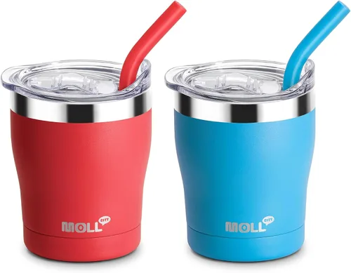 Vista 12 de Taza para niños Mollcity - Vaso de 9 oz con tapa y pajita de acero inoxidable, vaso aislado al vacío de doble pared para niños, a prueba