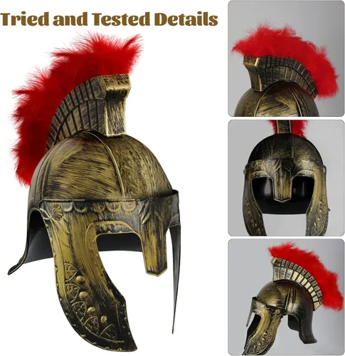 Vista 3 de Casco medieval de caballero romano, casco de gladiador espartano griego de plástico, accesorios de disfraz medieval, sombrero de Halloween, Oro