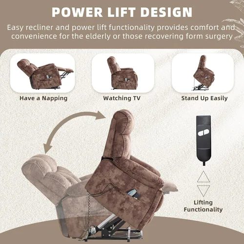 Vista 4 de CANMOV Power Lift - Silla reclinable para personas mayores con masaje por vibración y calefacción lumbar, silla elevadora eléctrica con bolsillo