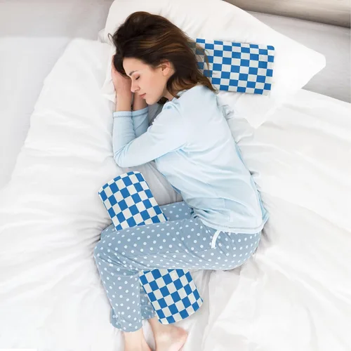 Vista 6 de DOMIKING Almohada cervical con patrón de cuadros blancos y azules para el cuello, almohada cilíndrica de espuma viscoelástica con funda extraíble
