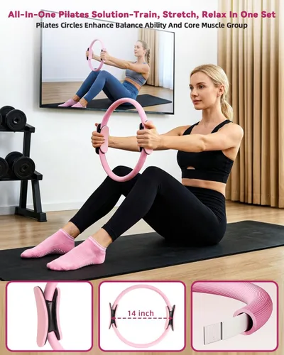 Vista 2 de Kit de pilates para el hogar, 24 piezas, círculos de 14 pulgadas