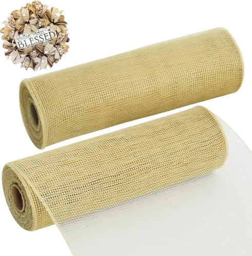 Vista 23 de TONIFUL 2 rollos de cinta de malla decorativa negra de 10 pulgadas, malla de tela para suministros de corona de malla, corona de puerta delantera