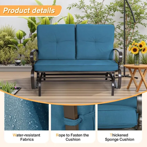 Vista 4 de Incbruce Silla Mecedora Deslizante para Exteriores Banco Deslizante de Patio para 2 Personas, Asiento Loveseat de Porche Juego de Sillas de Patio