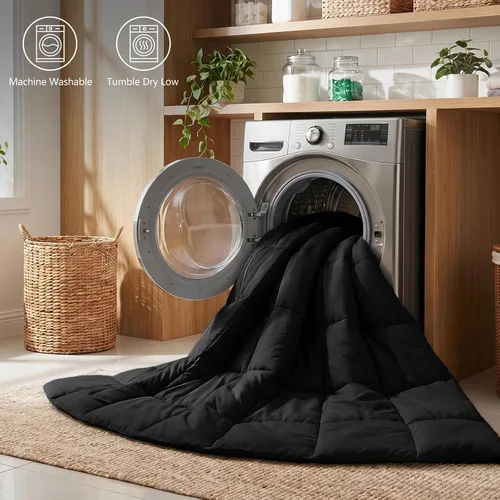 Vista 7 de CozyLux Juego de edredón Super King, juego de ropa de cama negro ceniza de 270GSM para todas las estaciones, juego de cama de 3 piezas cosidas