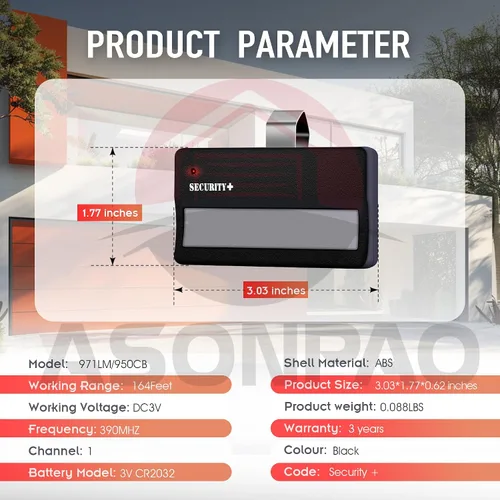 Vista 4 de Paquete de 3 unidades para control remoto de apertura de puerta de garaje LiftMaster 971LM