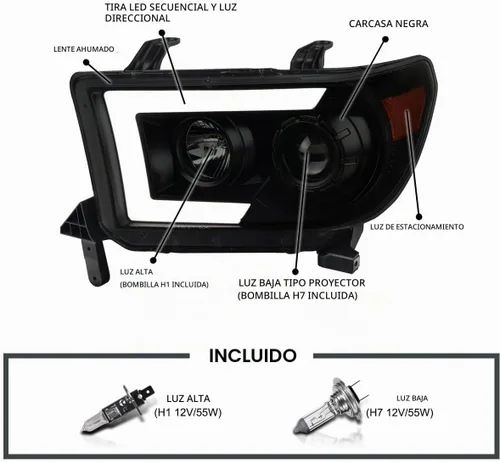 Vista 3 de SPEC-D TUNING Black Smoke Projector Headlights Para Toyota Tundra 2007-2013, Toyota Sequoia 2008-2017 Señal de giro LED secuencial Switchback
