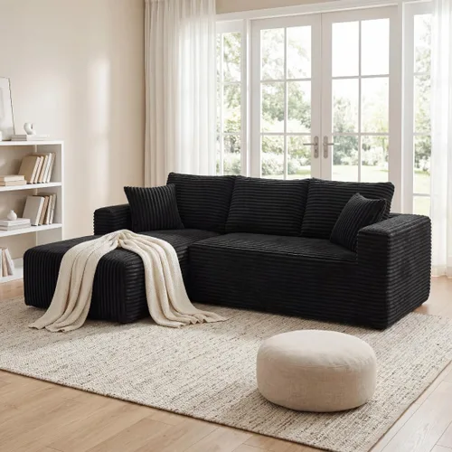 Vista 12 de Sofá otomano modular de pana de 28 pulgadas sin hueso, sofá otomano seccional para sala de estar, color beige