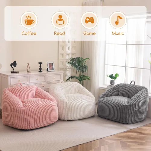 Vista 8 de BYBYME Silla Puf Gigante para Adultos y Niños, Puf Grande Cómodo y Acogedor, Sofá de Piso para Adolescentes, Sala de Estar, Juegos, Lectura, Beige