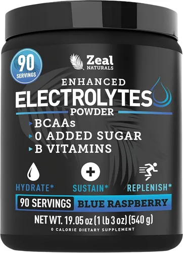 Vista 13 de Zeal Naturals Bebida de recuperación de electrolitos en polvo (90 porciones Cereza negra) con 0 azúcar+BCAA +Vitaminas B Suplemento
