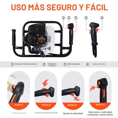 Vista 6 de DC HOUSE 52cc 1800W Gas Powered Earth Auger EPA Certified Post Hole Digger, with 2 Drill Bits 6" 10", Mixing Ratio 30:1, for Fence, Farmland and