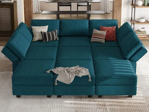 Vista 24 de Belffin - Sofá seccional modular con cama oculta, sofá seccional convertible para sala de estar. Sofá color gris claro