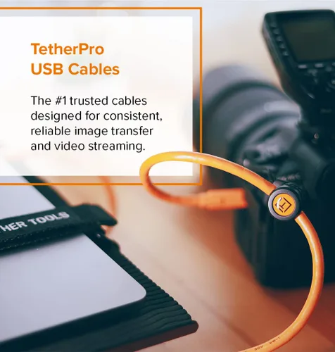 Vista 2 de TetherPro - Cable adaptador USB-C a USB A hembra (extensor) para transferencia rápida y conexión entre cámara y computadora, naranja de alta
