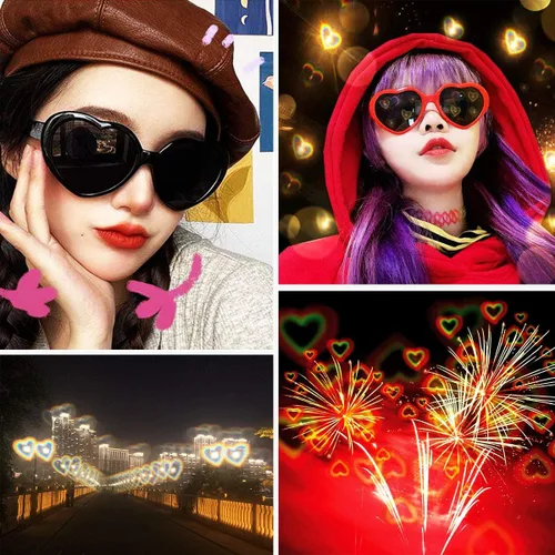 Vista 5 de Gafas de sol con efecto de corazón, lentes de difracción para festivales, fiestas, rave, accesorios de luz, gafas de corazón, protección UV400