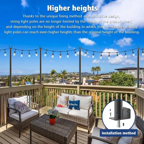 Vista 6 de Beizelte 4 Pack 5Ft String Light Poles,Outside String Lights,Outdoor Light Poles,Metal Poles Stand for Patio,Backyard,Deck
