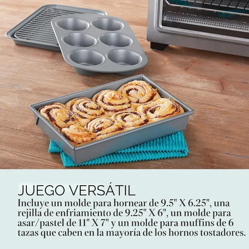 Vista 5 de Chicago Metallic Juego de moldes profesionales para horno tostador, antiadherente, 4 piezas