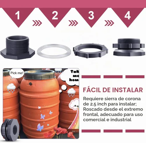 Vista 3 de Outus 2 piezas de montaje de mamparo de PVC para barriles de lluvia, acuarios, tanques de agua (1.5 pulgadas)