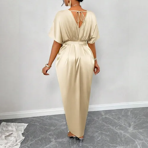 Vista 3 de Vestidos formales para mujer, con purpurina brillante, cuello en V, fiesta, cóctel, imperio, cintura envolvente, baile de graduación, S-2XL
